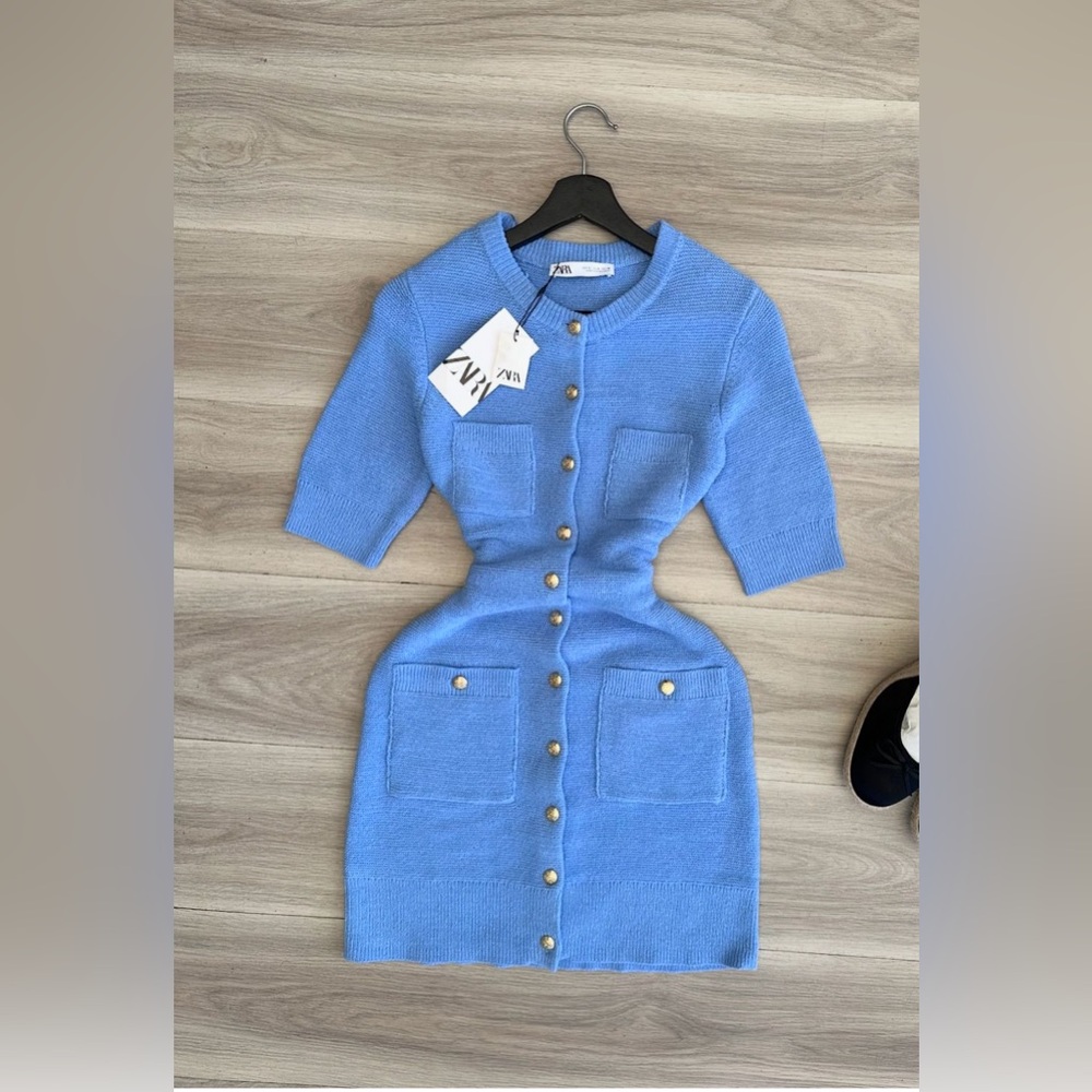 BNWT ZARA GOLD BUTTON MINI DRESS SZ MEDIUM